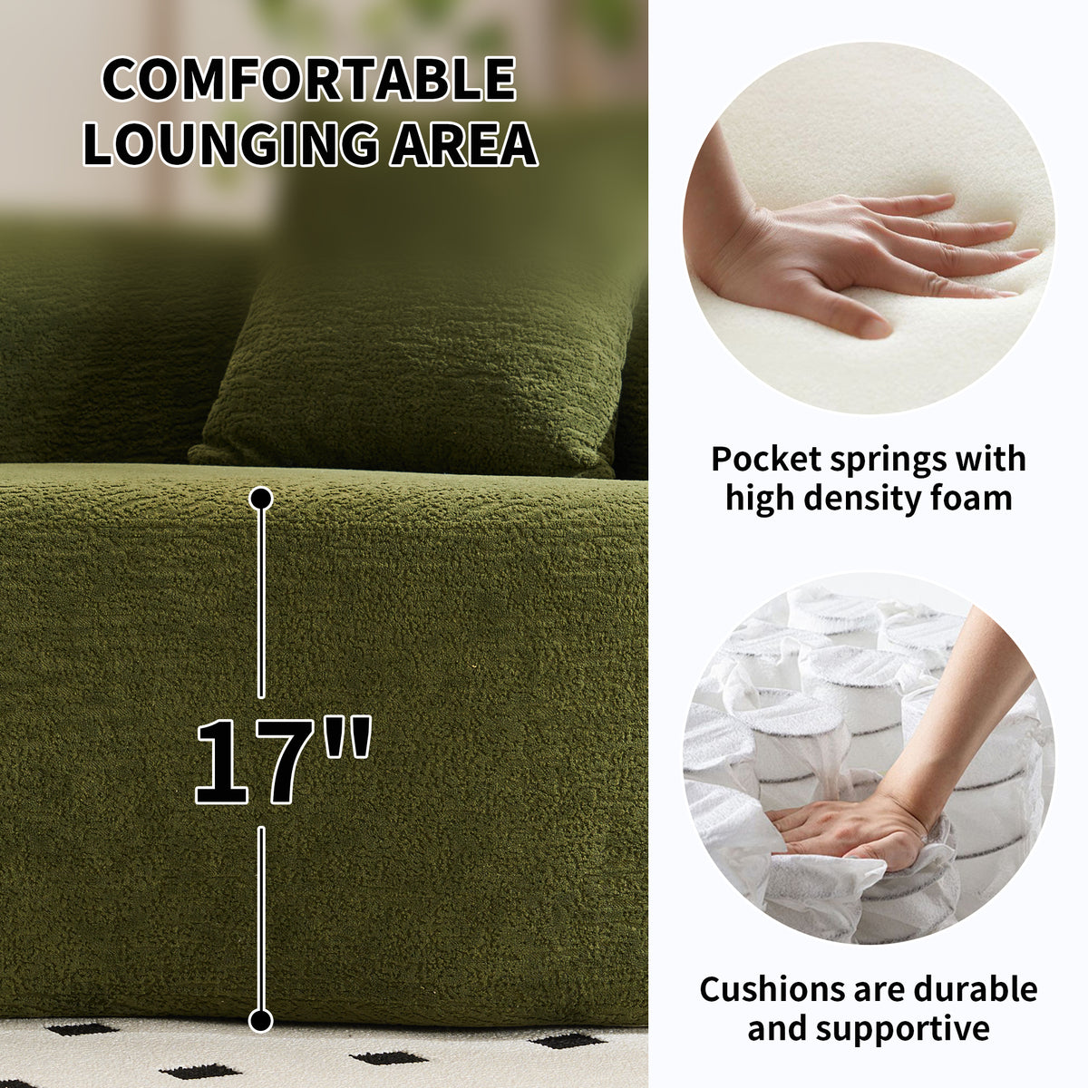 Forest green Atelier curved modular sectional sofa by Anthony & Home, shown with plush cushions and modern design.