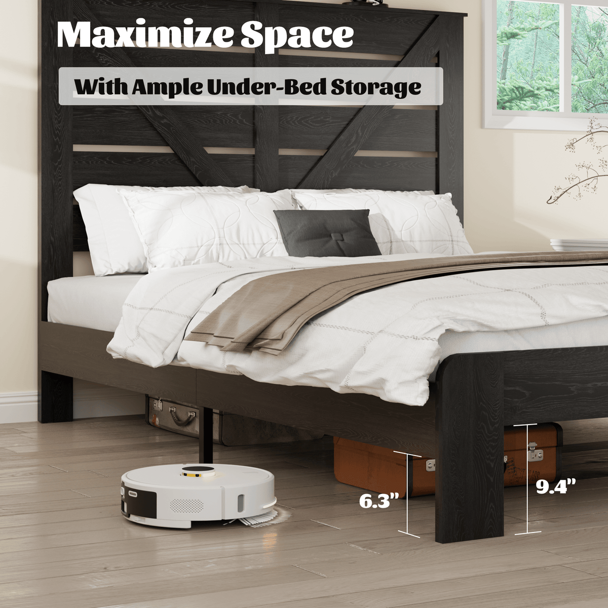 Walnut wood full bed frame from Anthony & Home Studio Collection with a sturdy, modern design and clean lines.