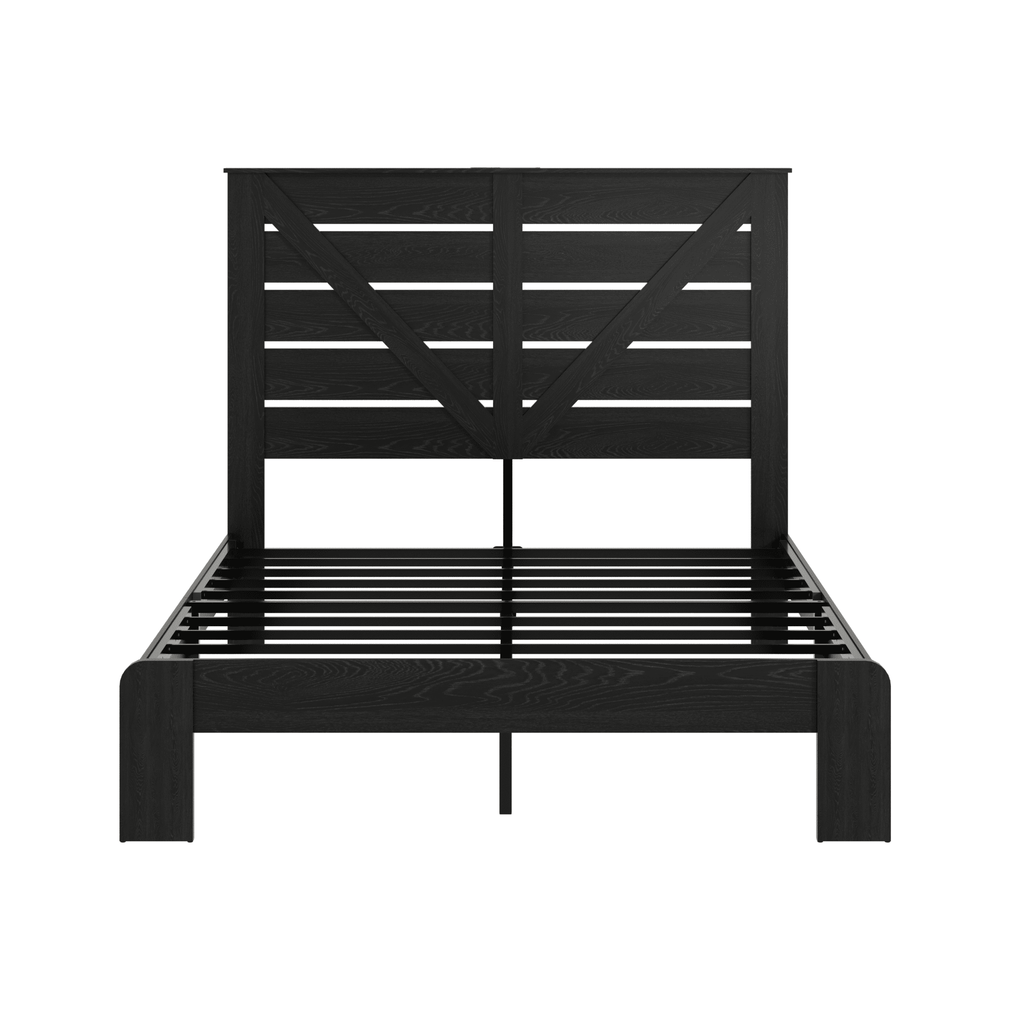 Walnut wood full bed frame from Anthony & Home Studio Collection, showcasing a sleek, modern design with a sturdy construction.