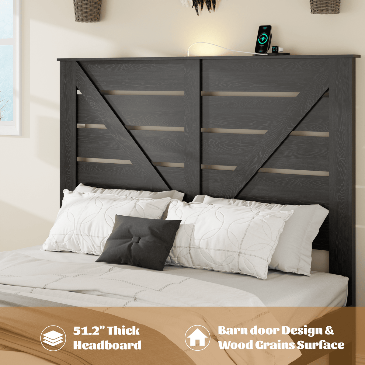Walnut wood full bed frame from Anthony & Home Studio Collection with sleek, modern design and sturdy construction.