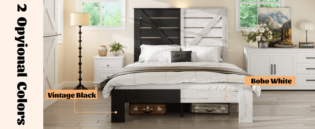 Walnut wood full bed frame from Anthony & Home Studio Collection, featuring a sturdy, elegant design with a headboard and side rails.