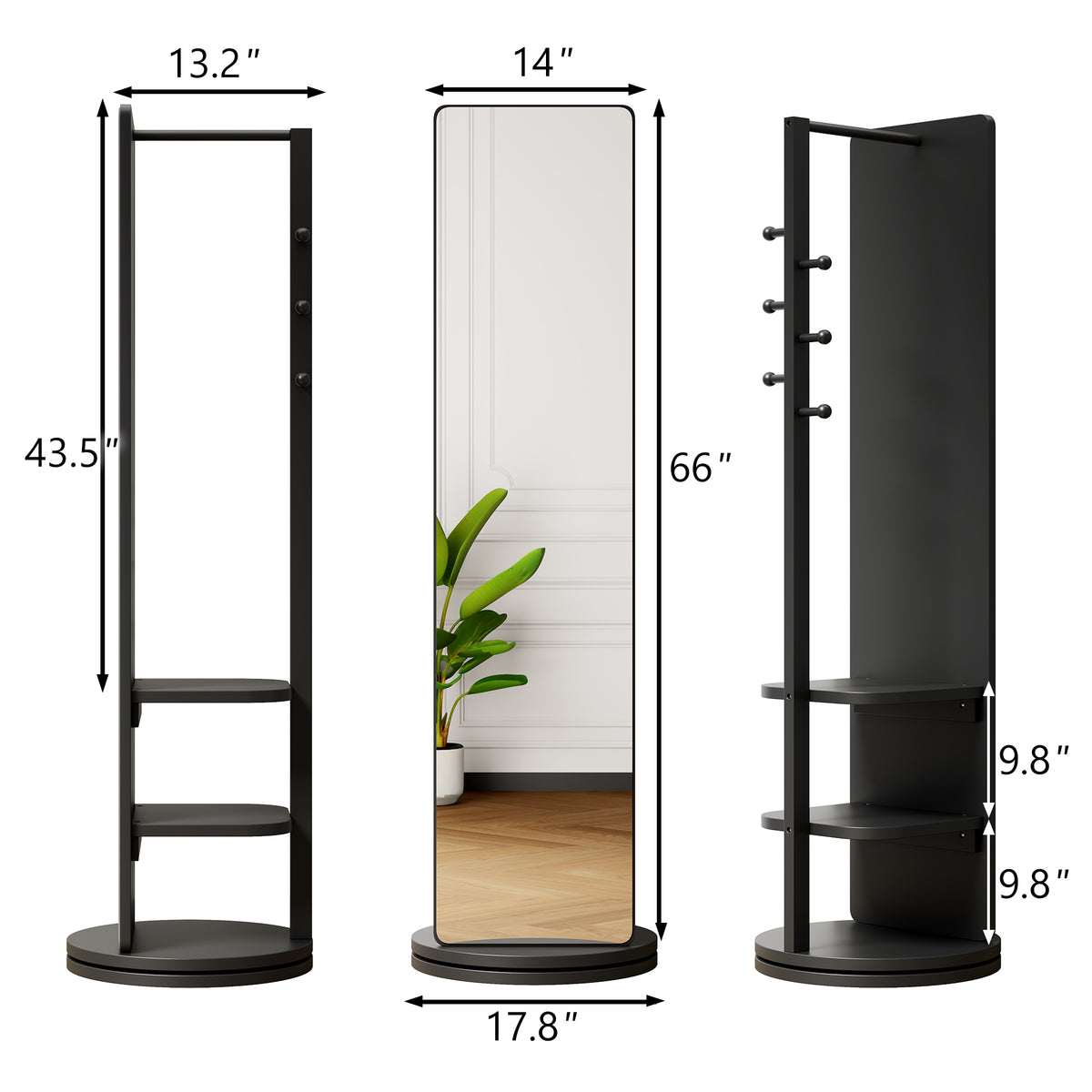 Full-length Anthony & Home mirror with 360-degree rotation, elegant home decor for bedrooms and entranceways