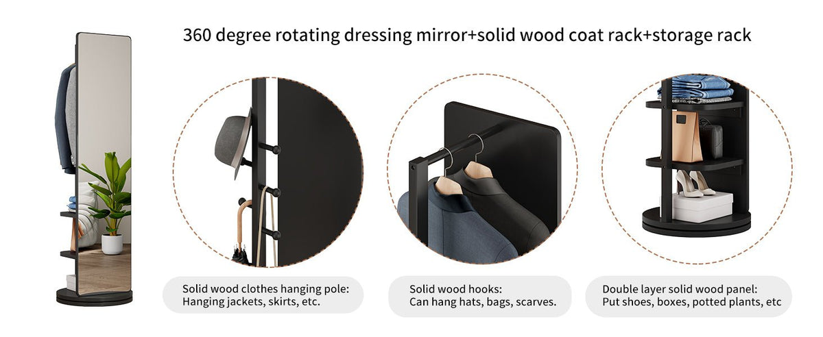 Full-length Anthony & Home Luxe Collection mirror with 360-degree rotation, elegant home decor for entranceways and bedrooms.