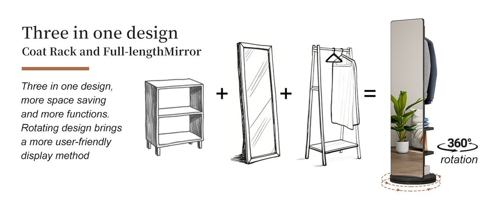 Full-length Anthony & Home Luxe collection mirror with 360-degree rotation, elegant home decor for entranceways and bedrooms.