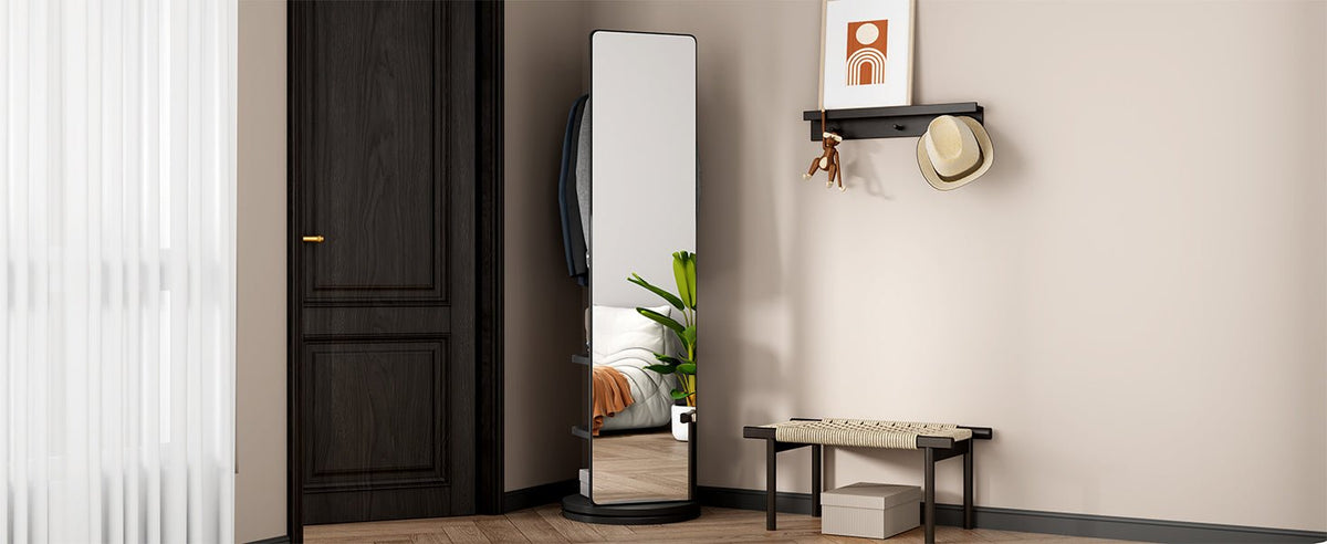 Full-length Anthony & Home luxe mirror with 360° rotation, elegant design for entranceways and bedrooms.