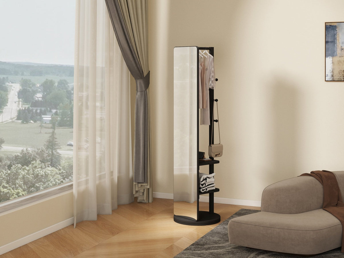 Full-length Anthony & Home Luxe collection mirror with 360-degree rotation, ideal for entranceways and bedrooms.