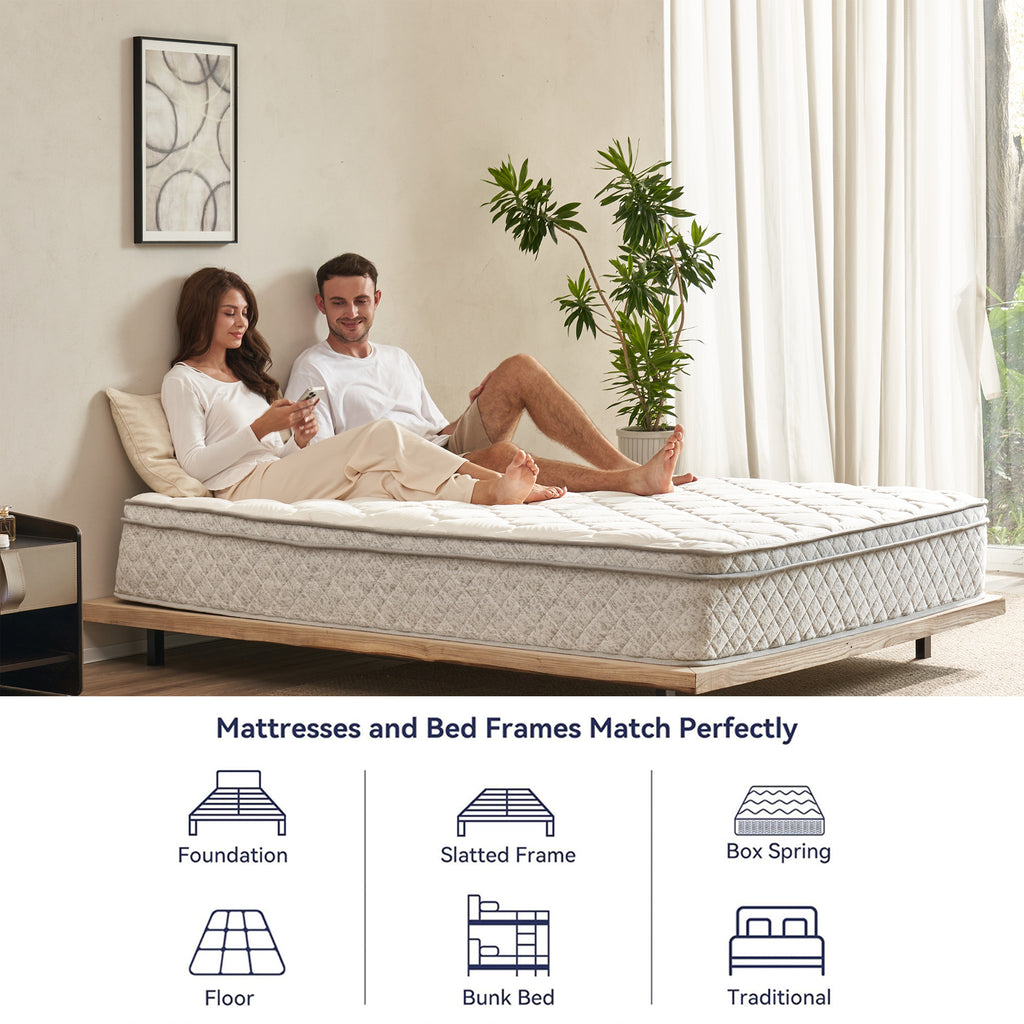 Full-size Anthony & Home hybrid mattress with memory foam, showcasing plush top and supportive base in a bedroom setting.