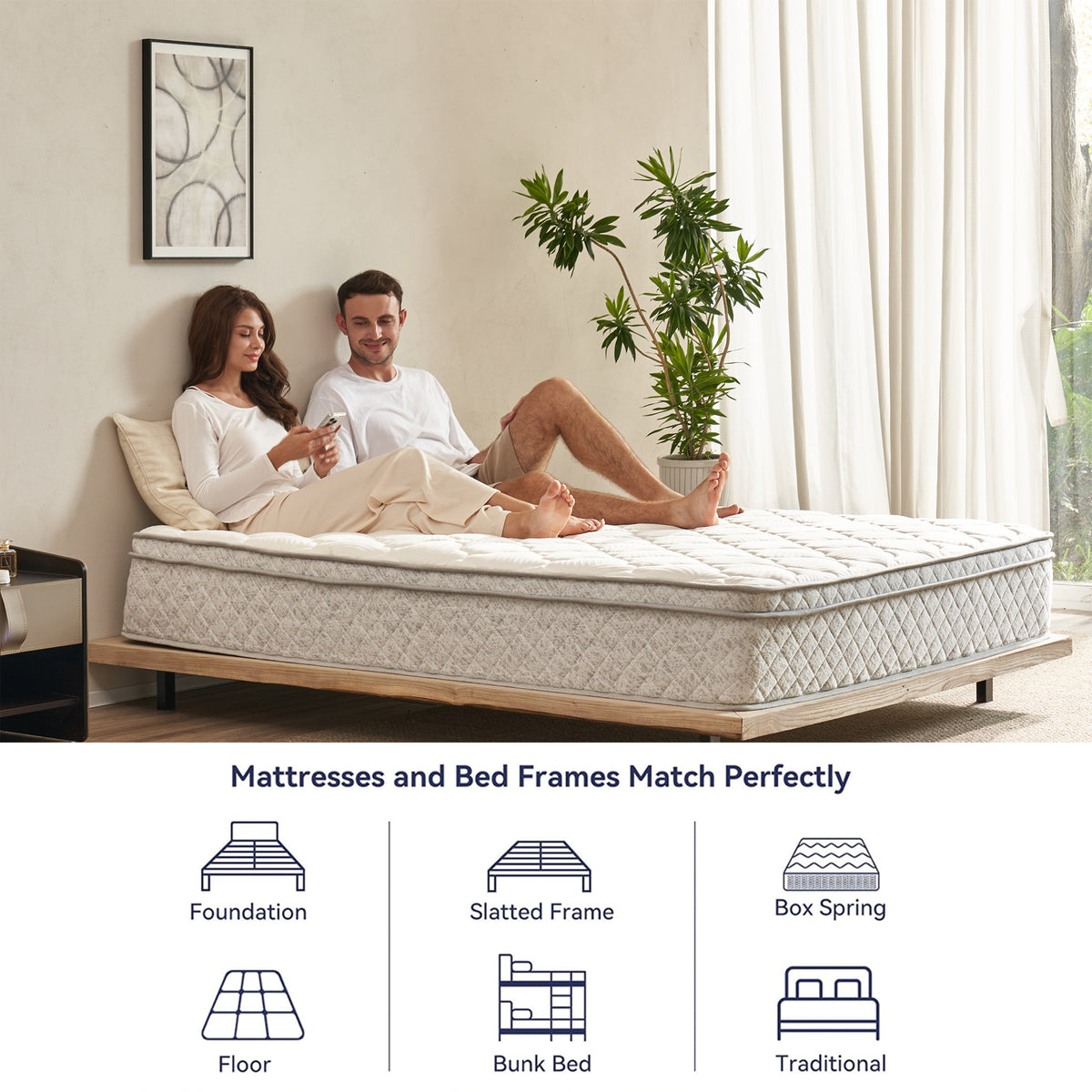 Full-size Anthony & Home hybrid mattress with memory foam, showcasing plush top and supportive base in a bedroom setting.