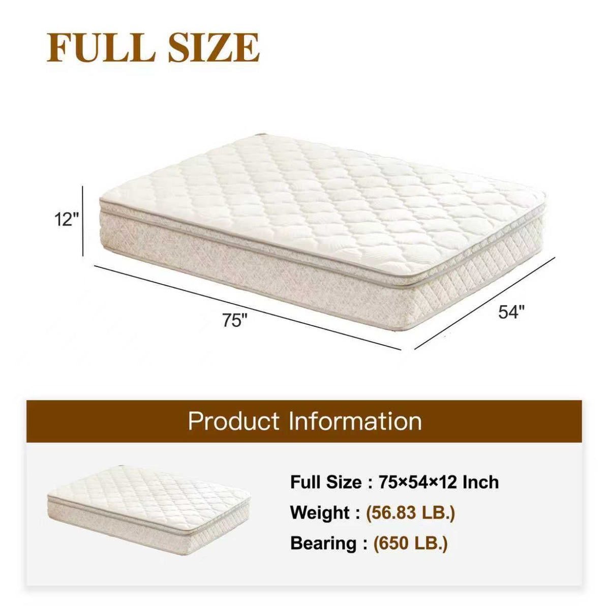 Full-size Anthony & Home Hybrid Mattress from the Signature Collection with memory foam, showing plush surface and supportive layers.