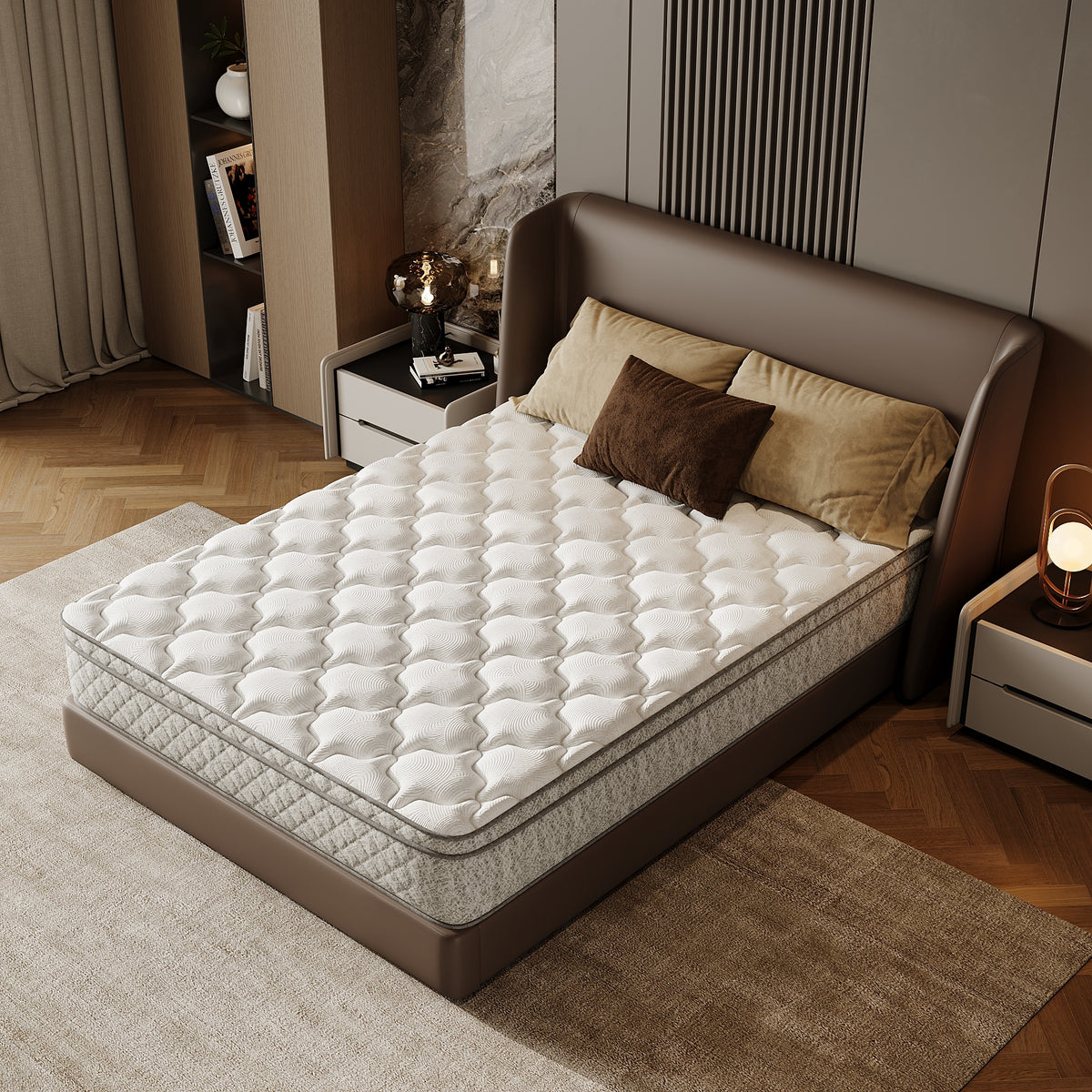 Full-size hybrid mattress from Anthony & Home Signature Collection with memory foam top, showcasing plush surface and supportive construction.