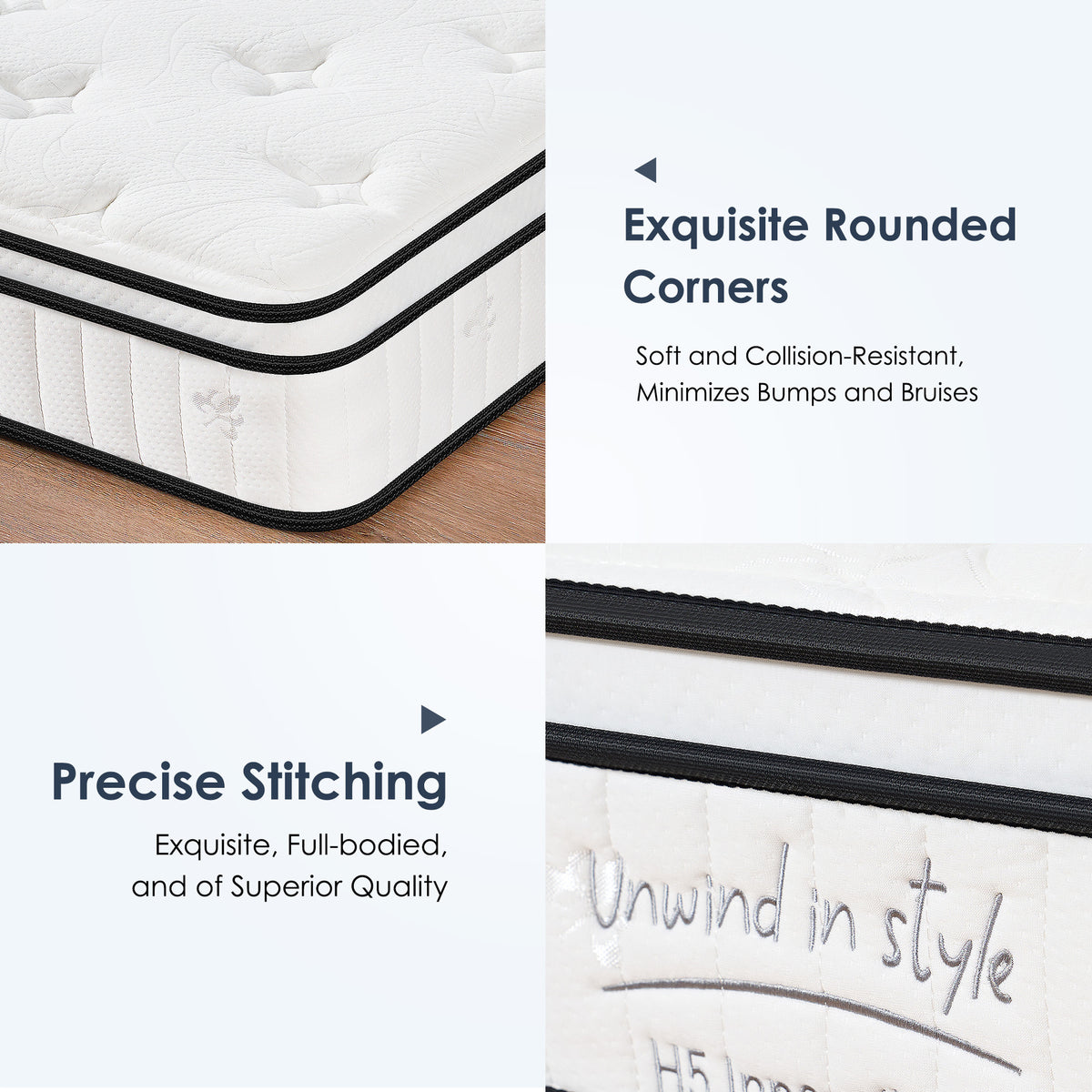 Full-size hybrid mattress with pocketed innerspring from Anthony & Home Signature Collection, showcasing plush top and supportive layers.