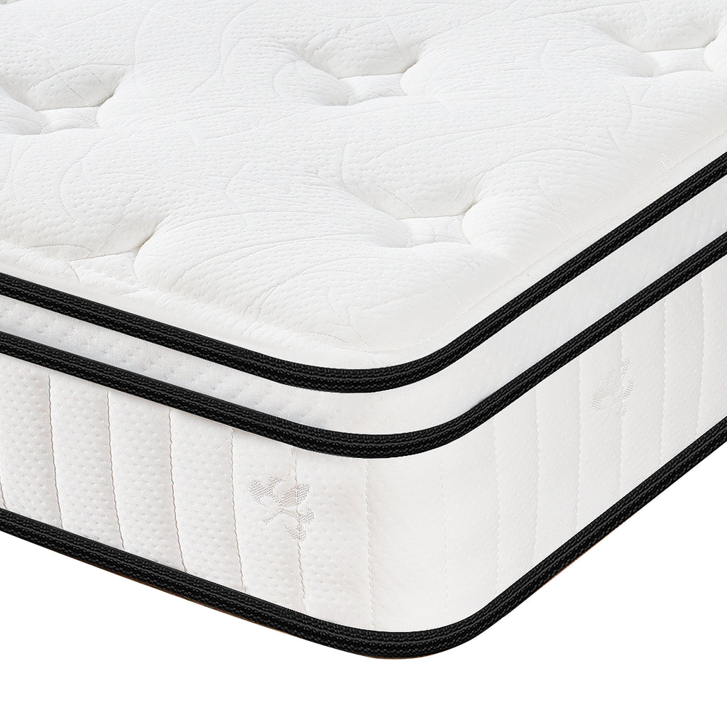 Full-size Anthony & Home hybrid mattress with pocketed innerspring and plush fabric, designed for a refined sleep experience.