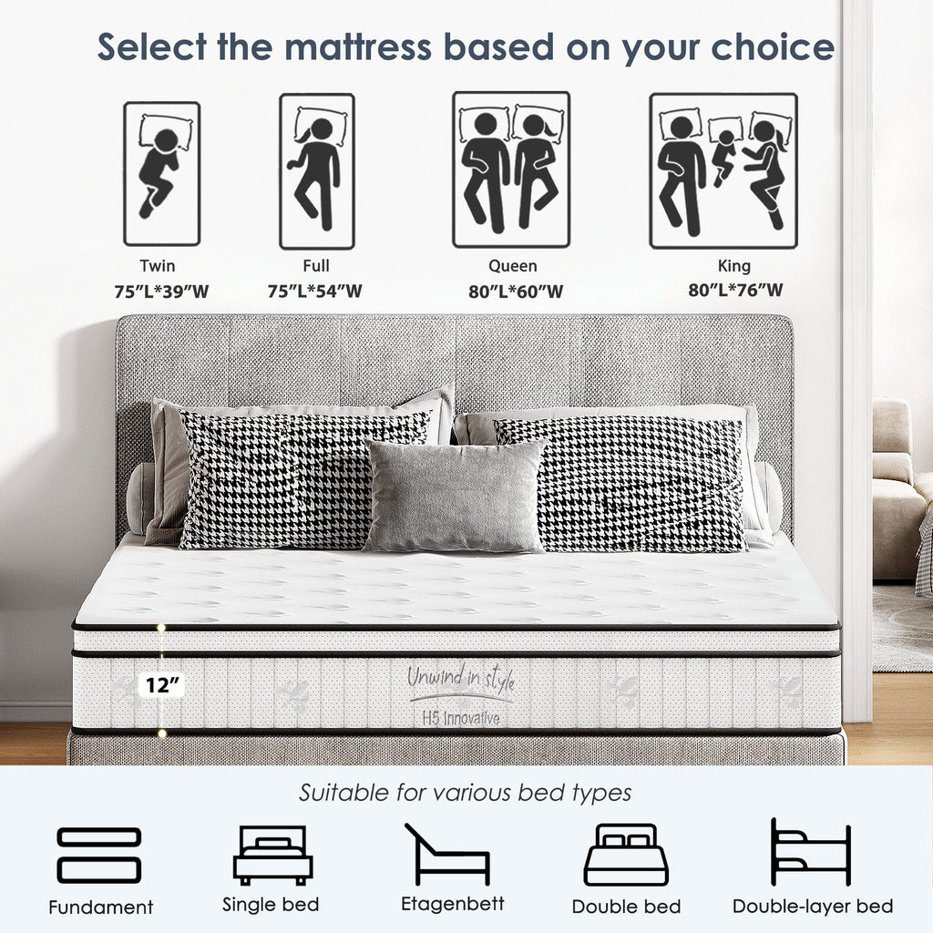 Full-size Anthony & Home hybrid mattress with pocketed innerspring coils, part of the Signature Collection for refined sleep comfort.
