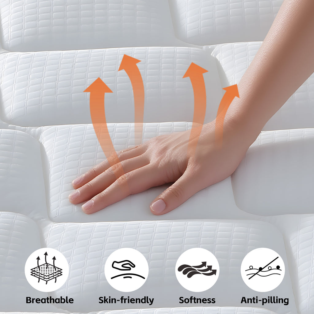 Queen-sized Anthony & Home Gel Memory Foam Hybrid Mattress in a box, showing a close-up of the plush, supportive surface.