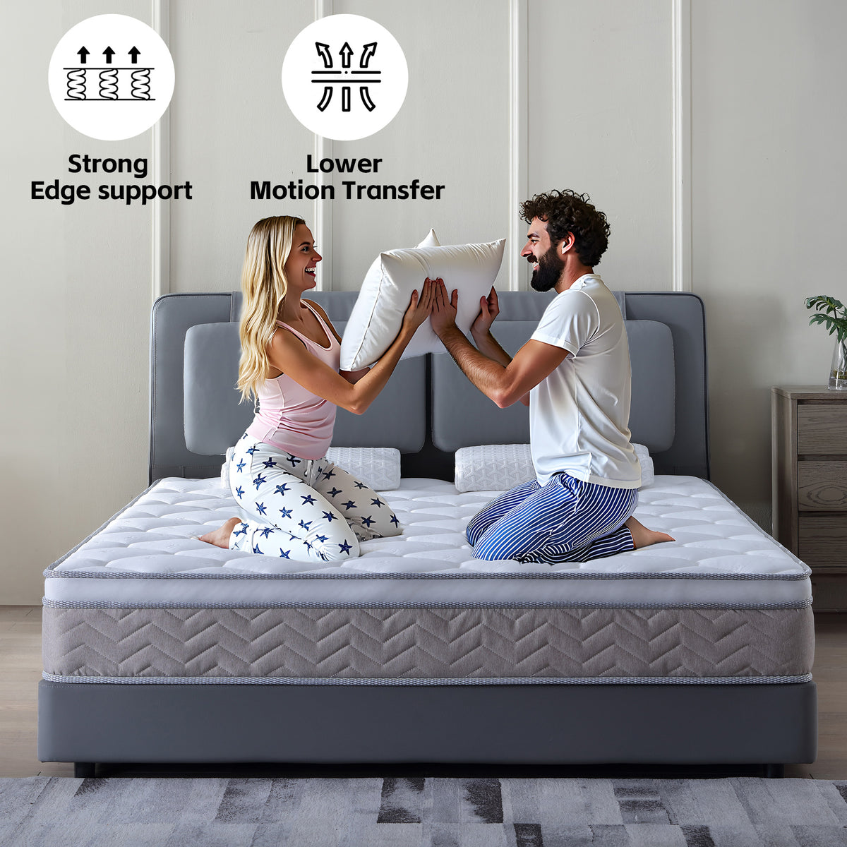 Anthony & Home queen gel memory foam hybrid mattress in a box, showcasing its plush surface and supportive construction.