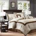 Genevieve Polyoni taupe comforter set by Anthony & Home, king size with plush fabric and elegant design.