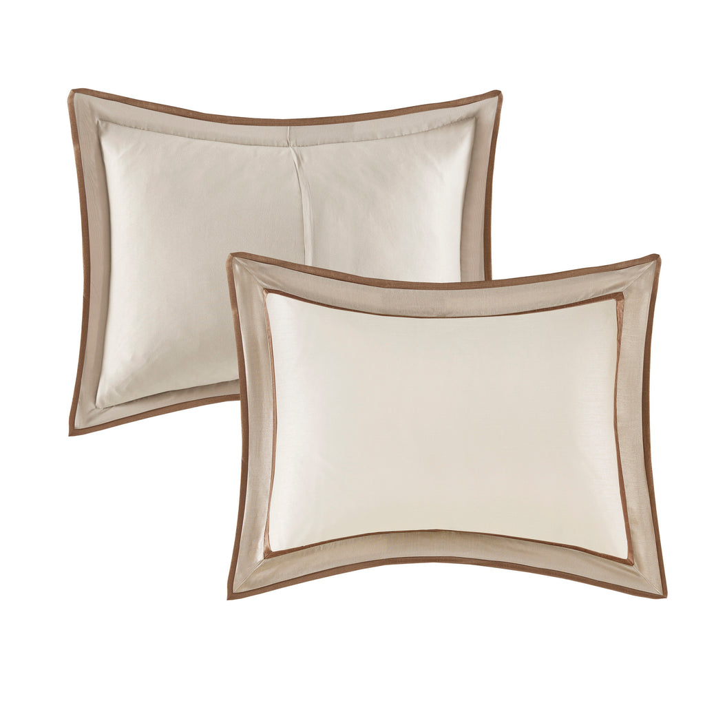Genevieve Polyoni taupe king comforter set by Anthony & Home, featuring plush fabric and elegant design for a cozy bedroom look.