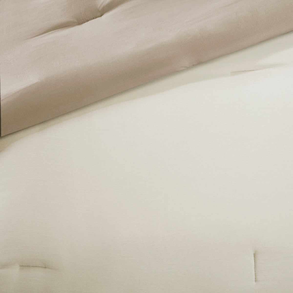 Genevieve Polyoni taupe comforter set by Anthony & Home, king size with textured fabric and decorative pillows.