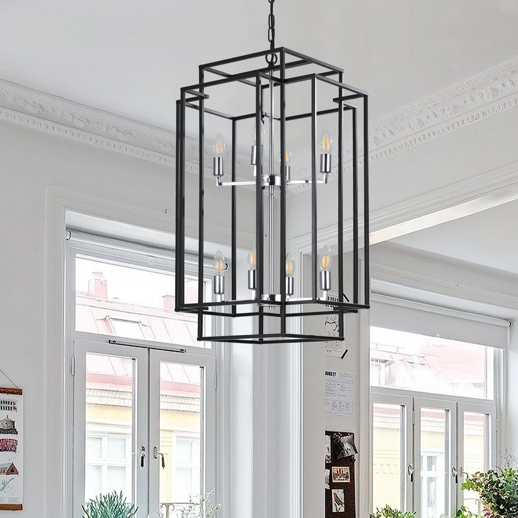 Anthony & Home geometric chrome pendant chandelier with 8 lights, modern chandelier with a sleek, contemporary design.