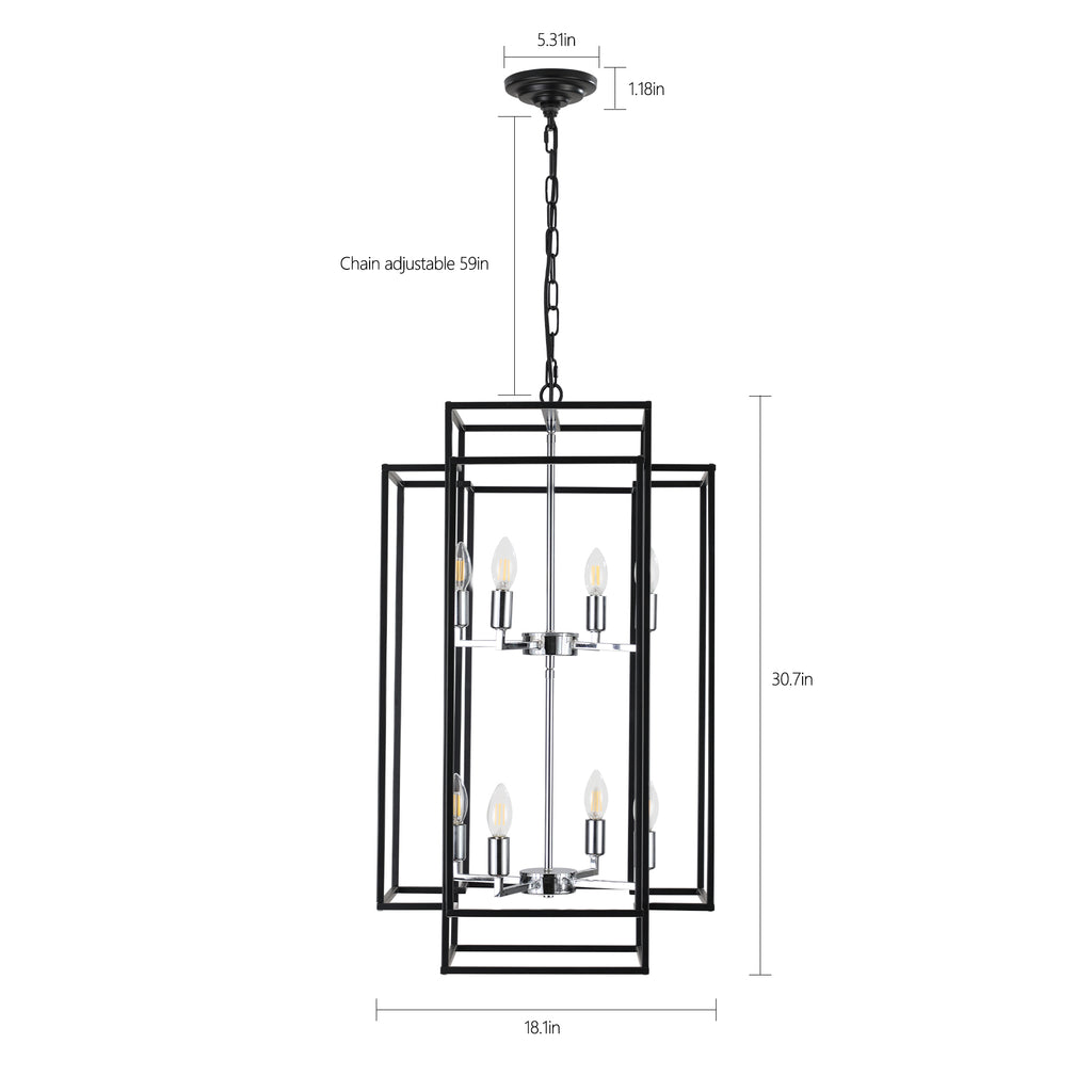 Anthony & Home geometric chrome 8-light pendant chandelier with modern design and sleek metal finish, hanging fixture for contemporary decor.