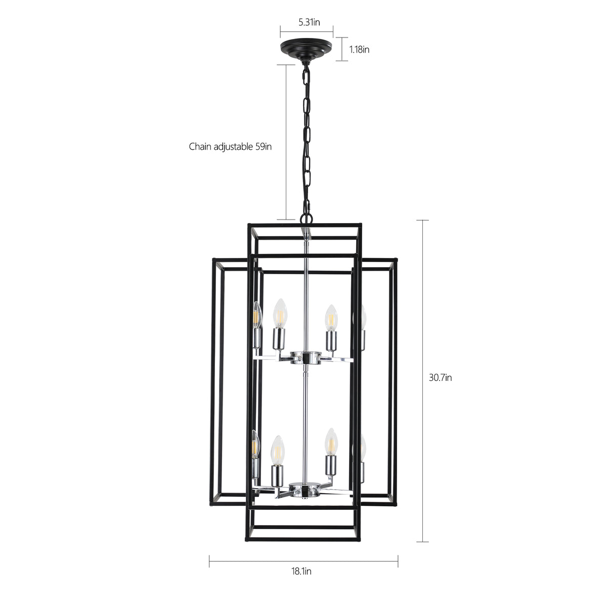 Anthony & Home geometric chrome 8-light pendant chandelier with modern design and sleek metal finish, hanging fixture for contemporary decor.