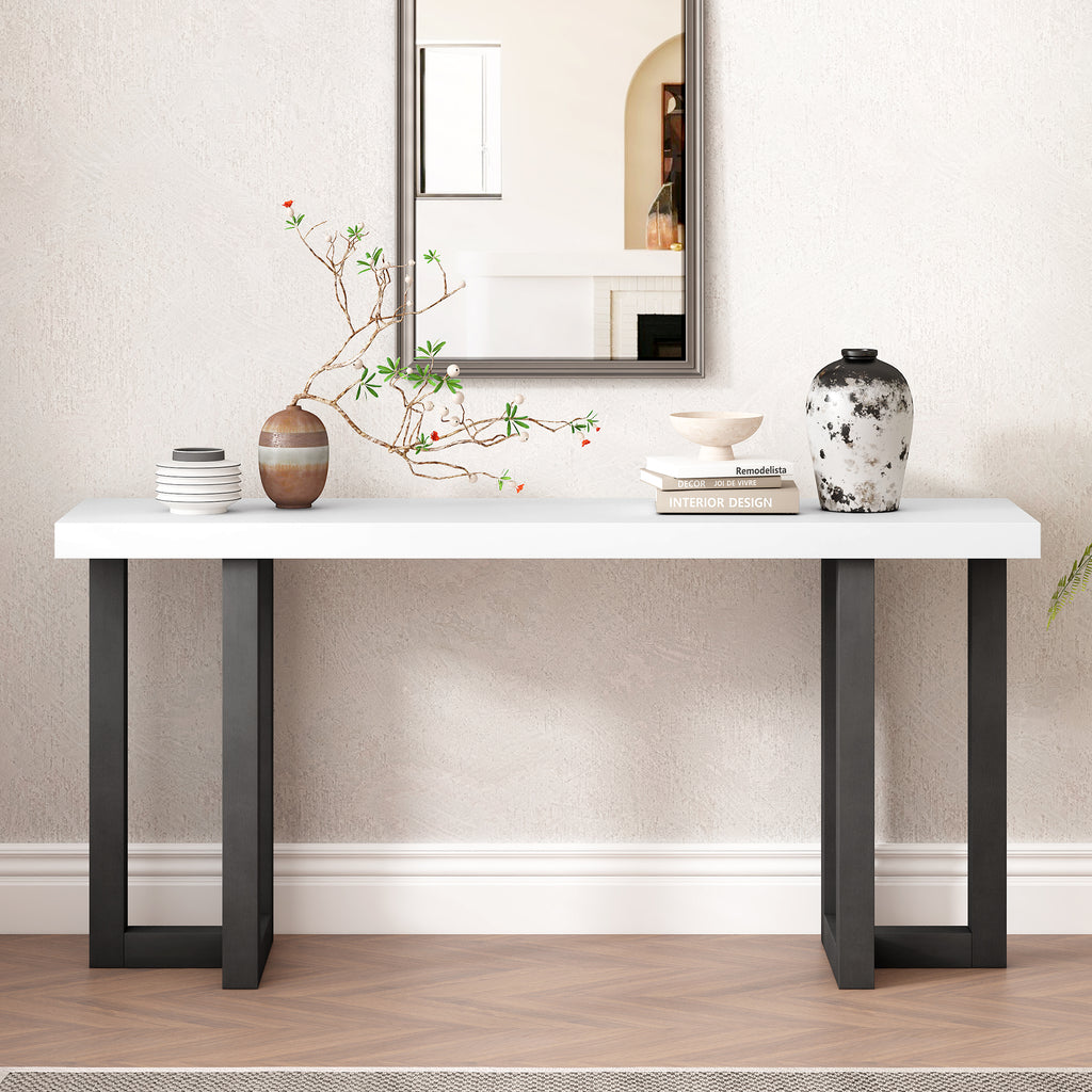 Geometric console table with solid pine legs by Anthony & Home, featuring a modern design and sleek surface.