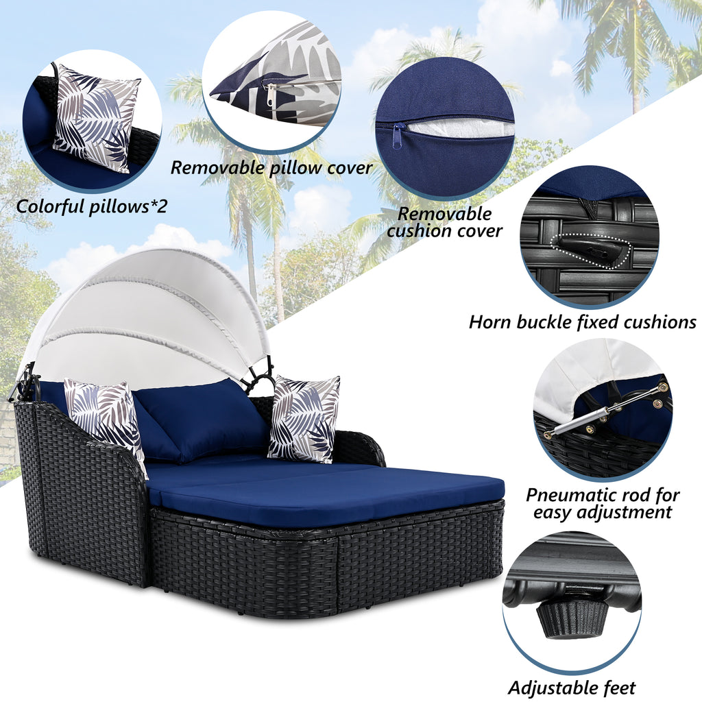 Anthony & Home double outdoor sunbed with adjustable canopy, PE rattan, part of the limited edition collection, perfect for relaxing outdoors.