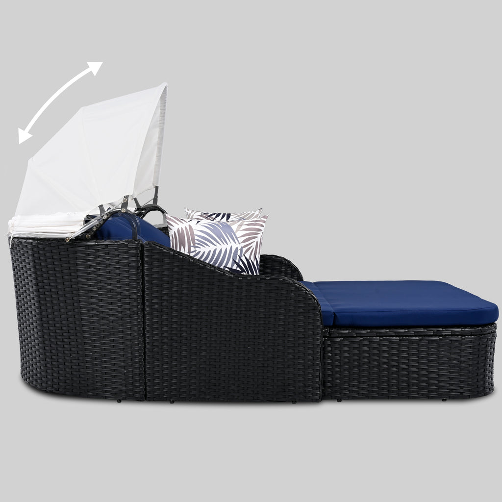 Anthony & Home double outdoor sunbed with adjustable canopy, PE rattan, perfect for relaxing in the garden.