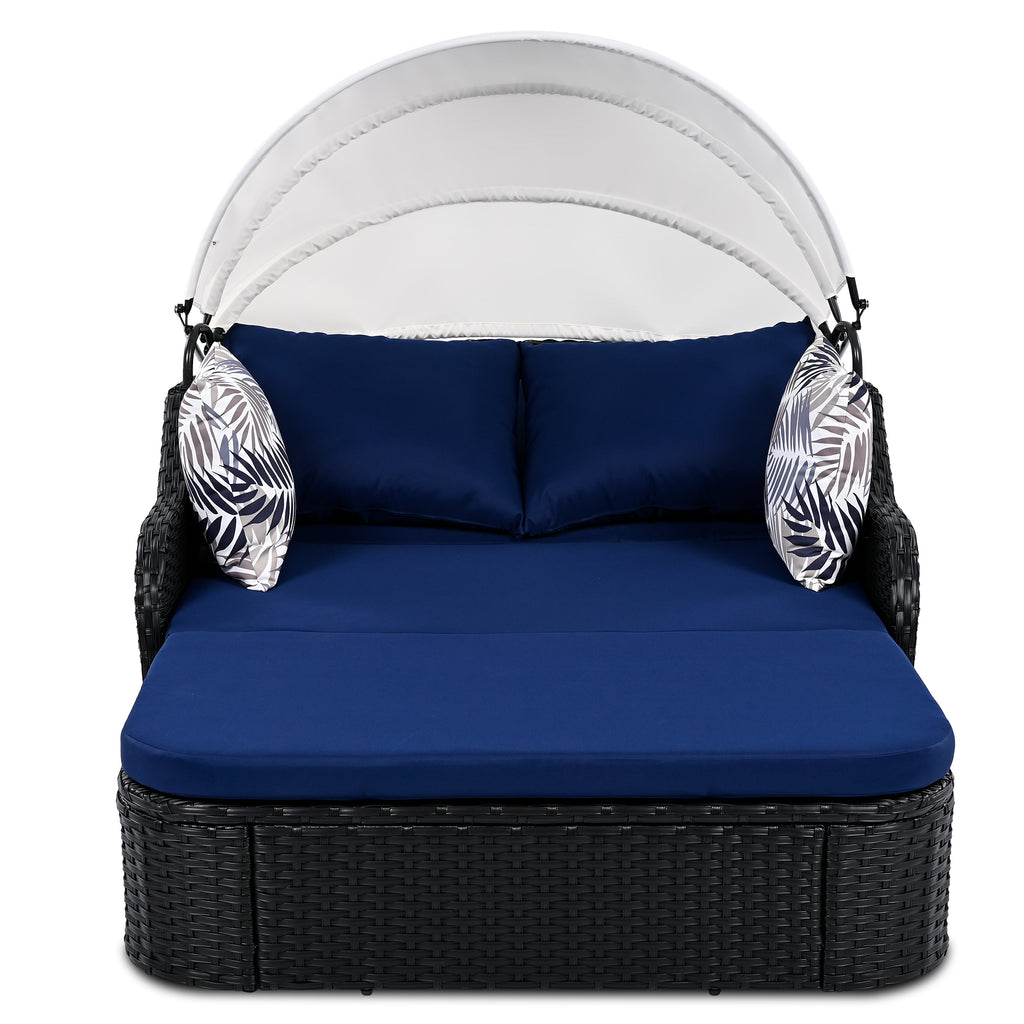 Anthony & Home double outdoor sunbed with adjustable canopy, PE rattan, part of the limited edition collection, perfect for relaxing outdoors.