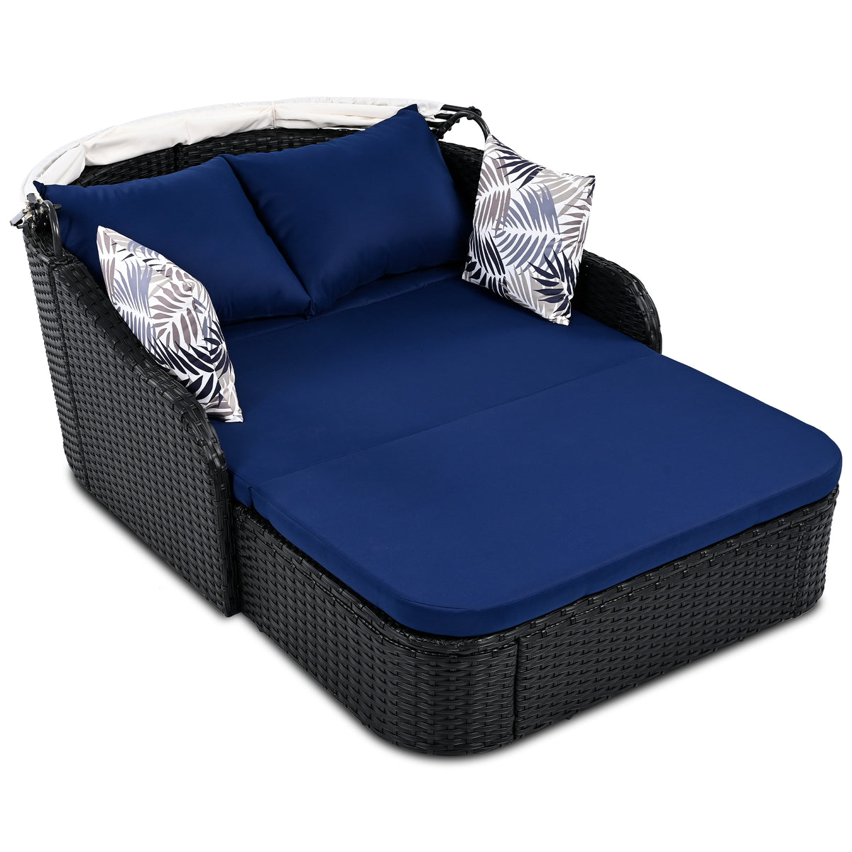 Double outdoor sunbed with adjustable canopy in PE rattan from Anthony & Home's limited edition collection