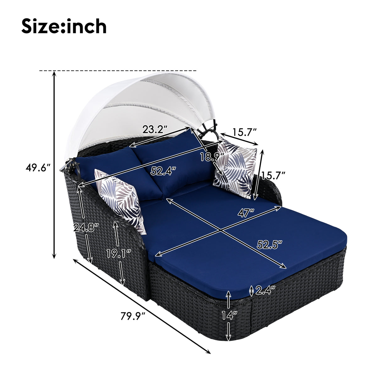Anthony & Home outdoor double sunbed with adjustable canopy, PE rattan design, perfect for relaxing in the sun.