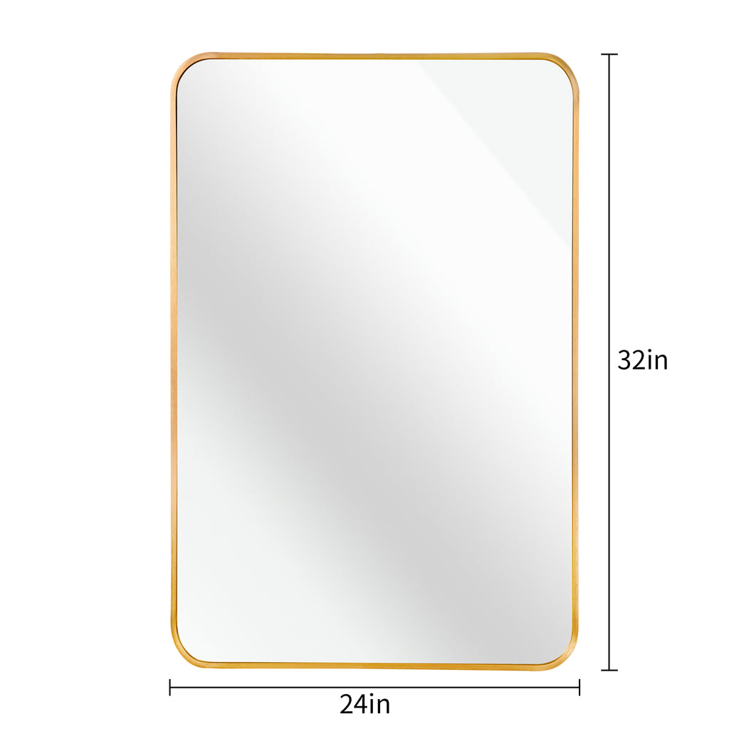 Gold metal frame bathroom mirror, rectangular 24x32 inches, wall mount design by Anthony & Home, part of exclusive collection