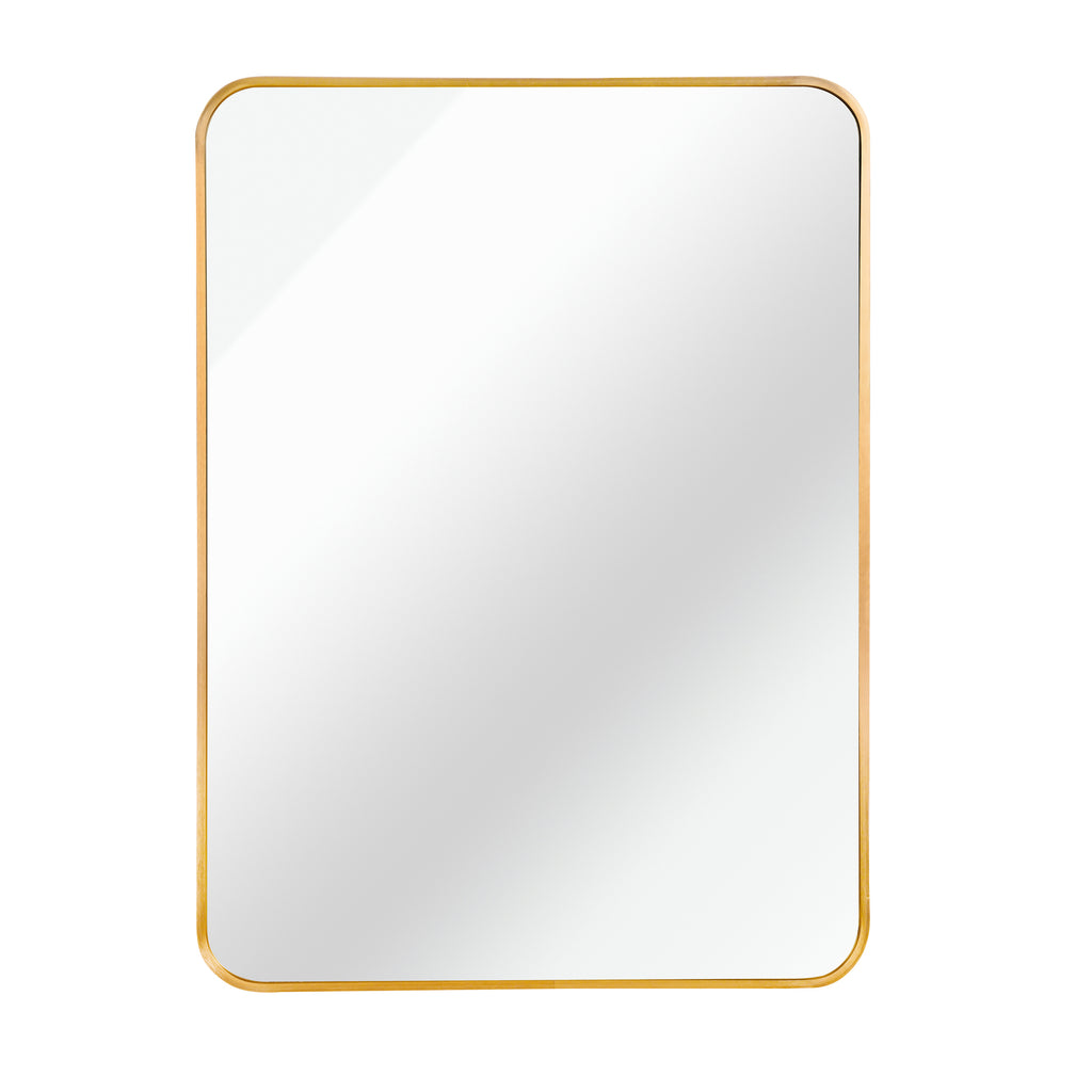 Gold metal frame bathroom mirror, rectangular 24x32 inches, wall-mounted design from Anthony & Home's exclusive collection.