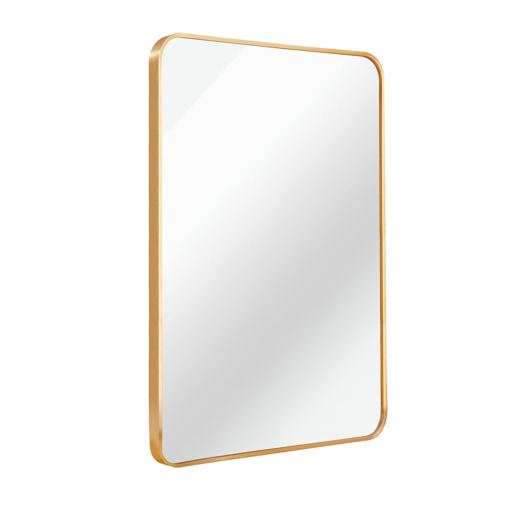 Rectangular gold metal frame bathroom mirror, 24x32 inches, wall-mounted, from Anthony & Home's exclusive collection