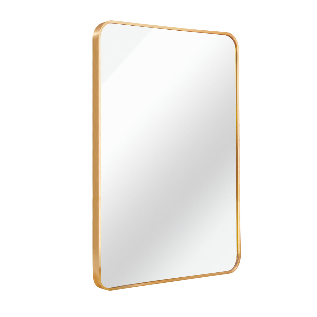 Rectangular gold metal frame bathroom mirror, 24x32 inches, wall-mounted, from Anthony & Home's exclusive collection