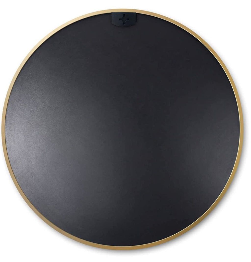 Anthony & Home 24-inch gold metal frame round bathroom mirror with modern design and sleek finish.
