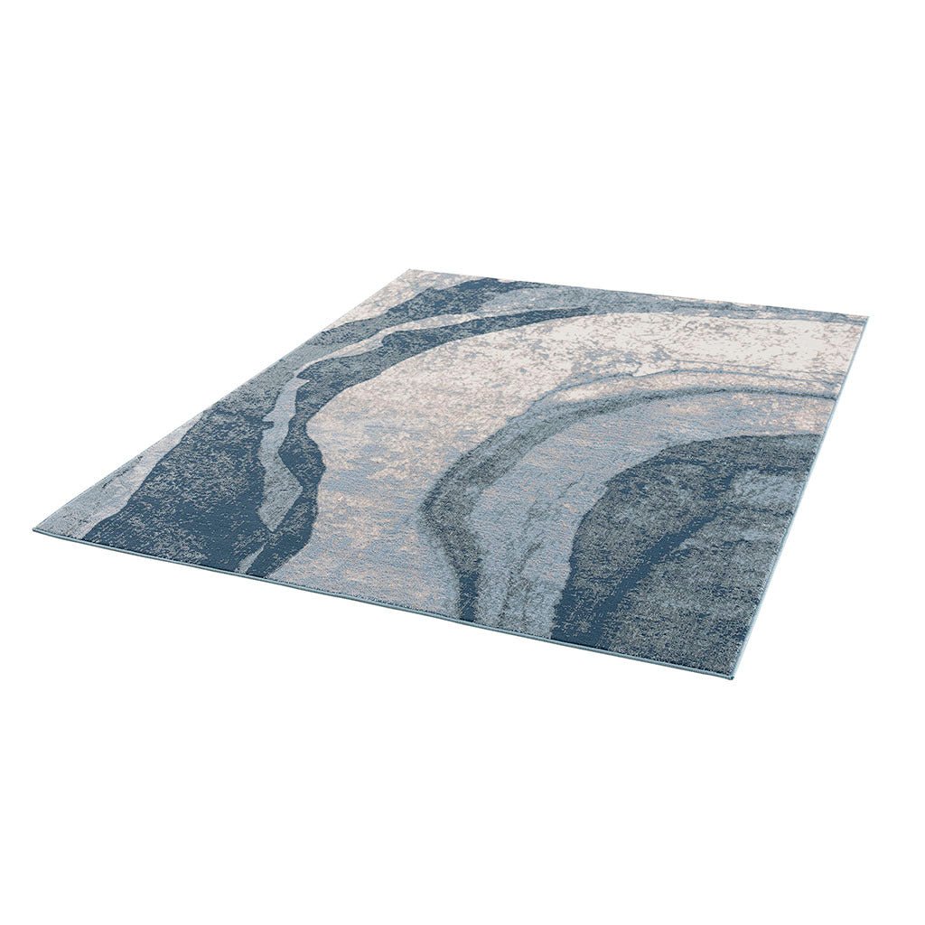 Grace Abstract Wave area rug by Anthony & Home featuring a machine-woven polyester cut-and-loop pile in a modern, limited edition design