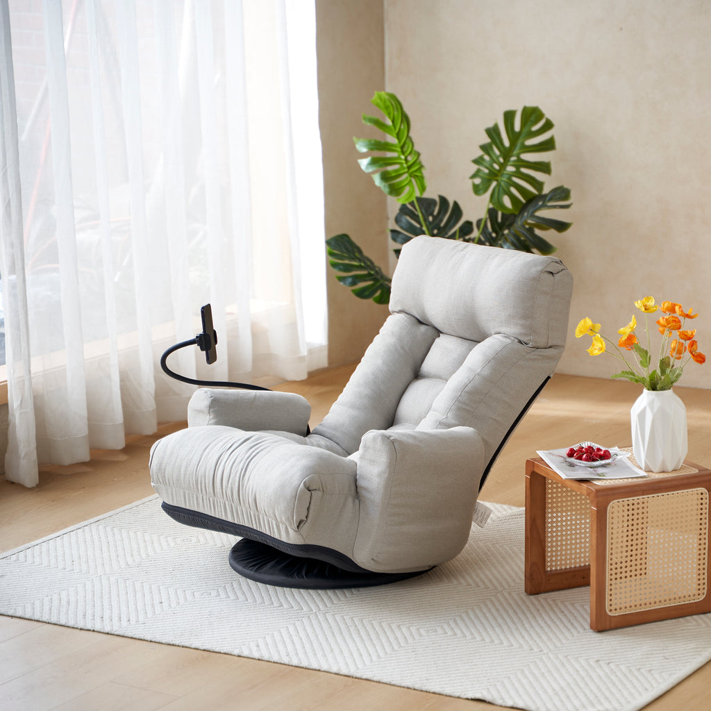 Gray Anthony & Home swivel lounge chair with 360-degree rotation, featuring a modern design and comfortable cushioned seat.