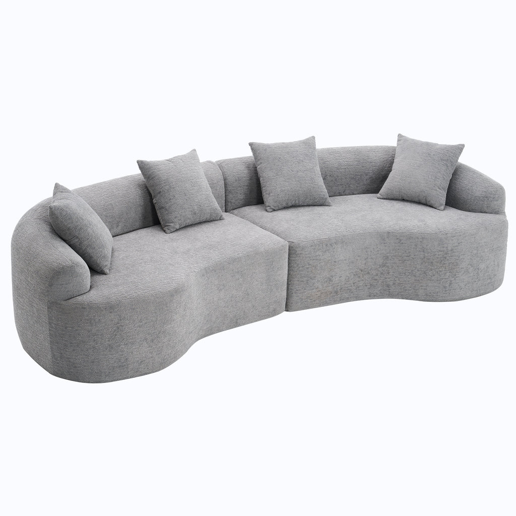 Grey curved modular sofa from Anthony & Home in chenille fabric, showcasing a stylish, comfortable sectional design.
