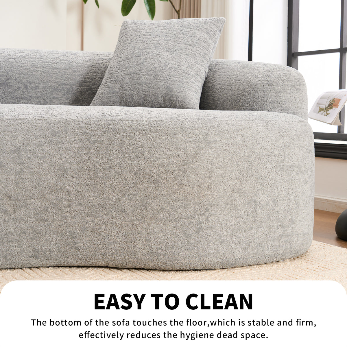 Grey curved modular sofa in chenille fabric by Anthony & Home, showcasing a stylish, comfortable sectional design.