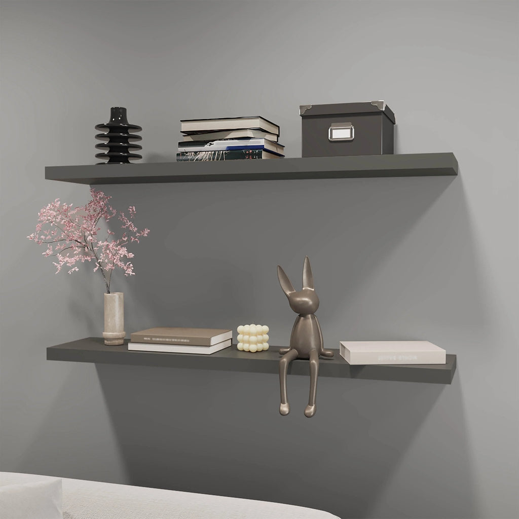 Grey floating shelf with matte finish from Anthony & Home, showcasing a sleek, modern design for stylish storage or display.