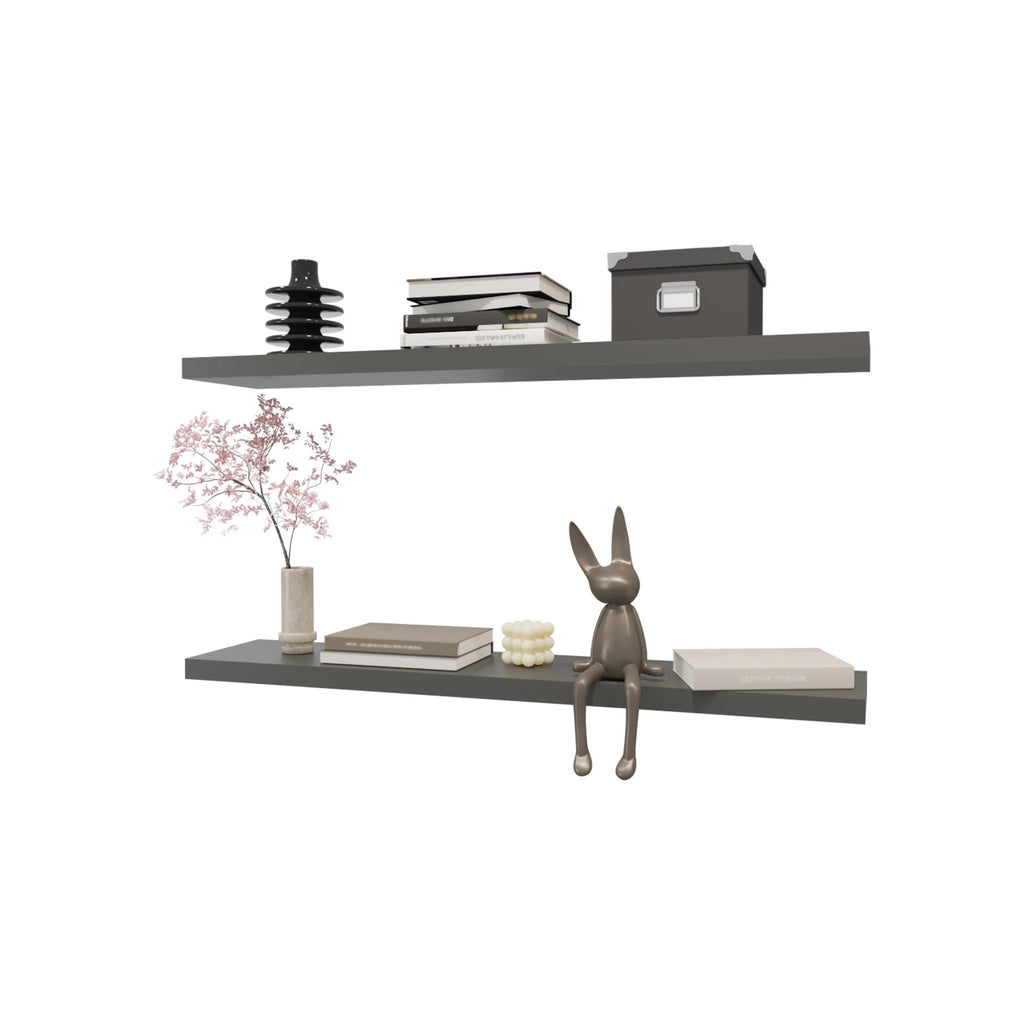 Grey floating shelf with matte finish by Anthony & Home, showcasing a sleek, modern design for wall storage or display.