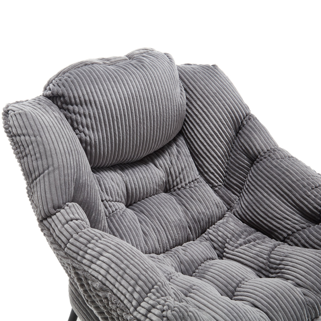 Grey upholstered lounge chair with matching ottoman and armrests, stylish and comfortable seating from Anthony & Home.