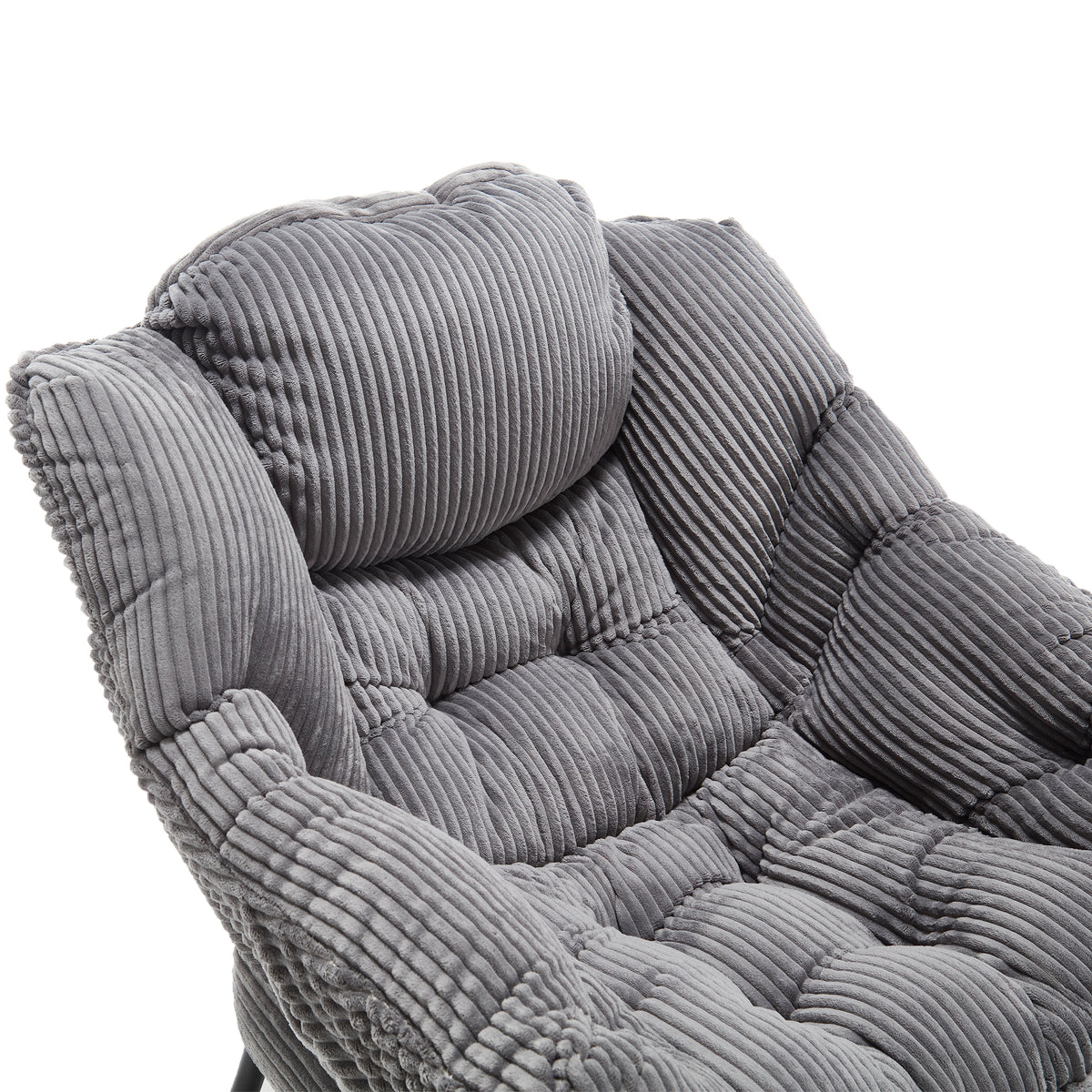 Grey upholstered lounge chair with matching ottoman and armrests, stylish and comfortable seating from Anthony & Home.