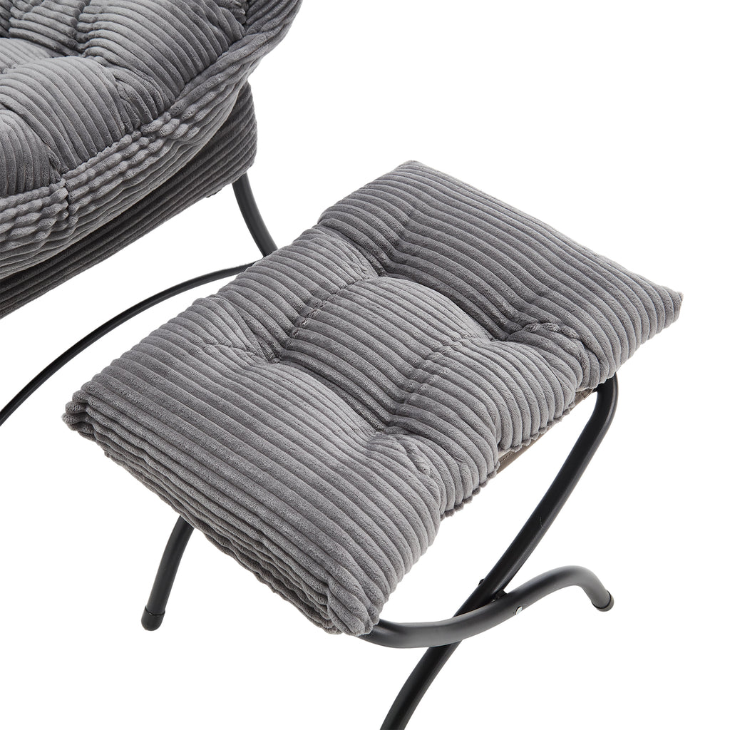 Grey upholstered lounge chair with matching ottoman and armrests from Anthony & Home, modern and comfortable seating for living space.