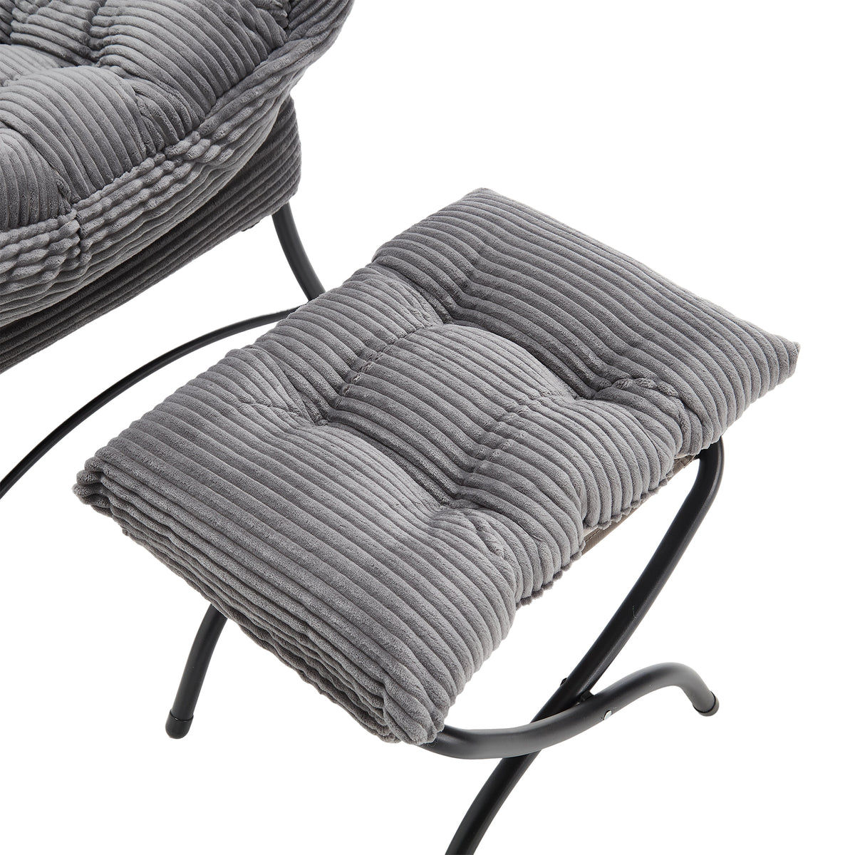 Grey upholstered lounge chair with matching ottoman and armrests from Anthony & Home, modern and comfortable seating for living space.