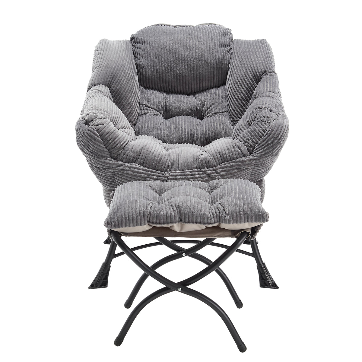 Grey upholstered lounge chair with matching ottoman and armrests, modern studio-style furniture by Anthony & Home.