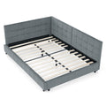 Grey velvet tufted full-size bed frame by Anthony & Home with a plush, upholstered headboard and modern design.