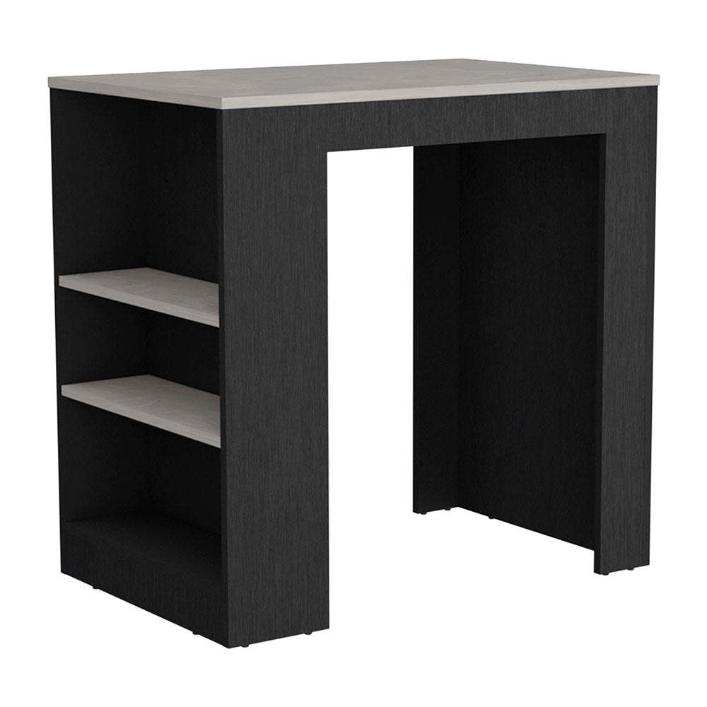 Anthony & Home Harlan Atelier counter-height kitchen island with wooden surface and storage drawers.