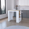 Anthony & Home Harlan Reserve kitchen island with three-sided shelf, featuring a wooden top and open storage space.